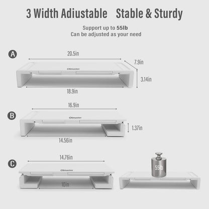 Foldable Computer Monitor Riser, Adjustable Length Computer Stand and Storage Drawer & Pen Slot, Phone Stand Compatible Computer, Desktop, save Space (White)
