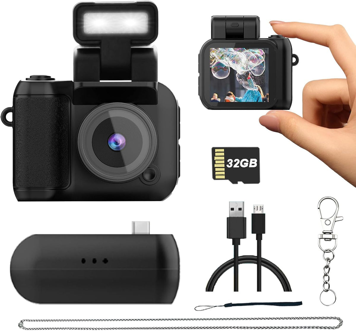 Mini Digital Camera with 32GB Card–Y2K-Style FHD 1080P Mini Retro Camera with Charging Base & Keychain Cameras Design. 1.4" LCD Screen,Vintage Cameras Ultra-Compact, Lightweight–Great Creative Gift.