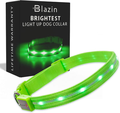 Light up Dog Collar - the Original LED Dog Collar - USB Rechargeable - Waterproof - 1,000 Feet of Visibility - Dog Collar Light for Small, Medium, Large Dogs - USA Brand